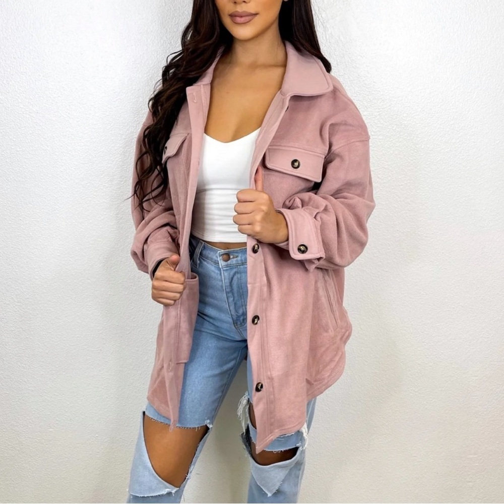 Bibi Women's Fleece Jacket Light Pink Mauve Oversized‎ Relaxed Fit SM Pockets